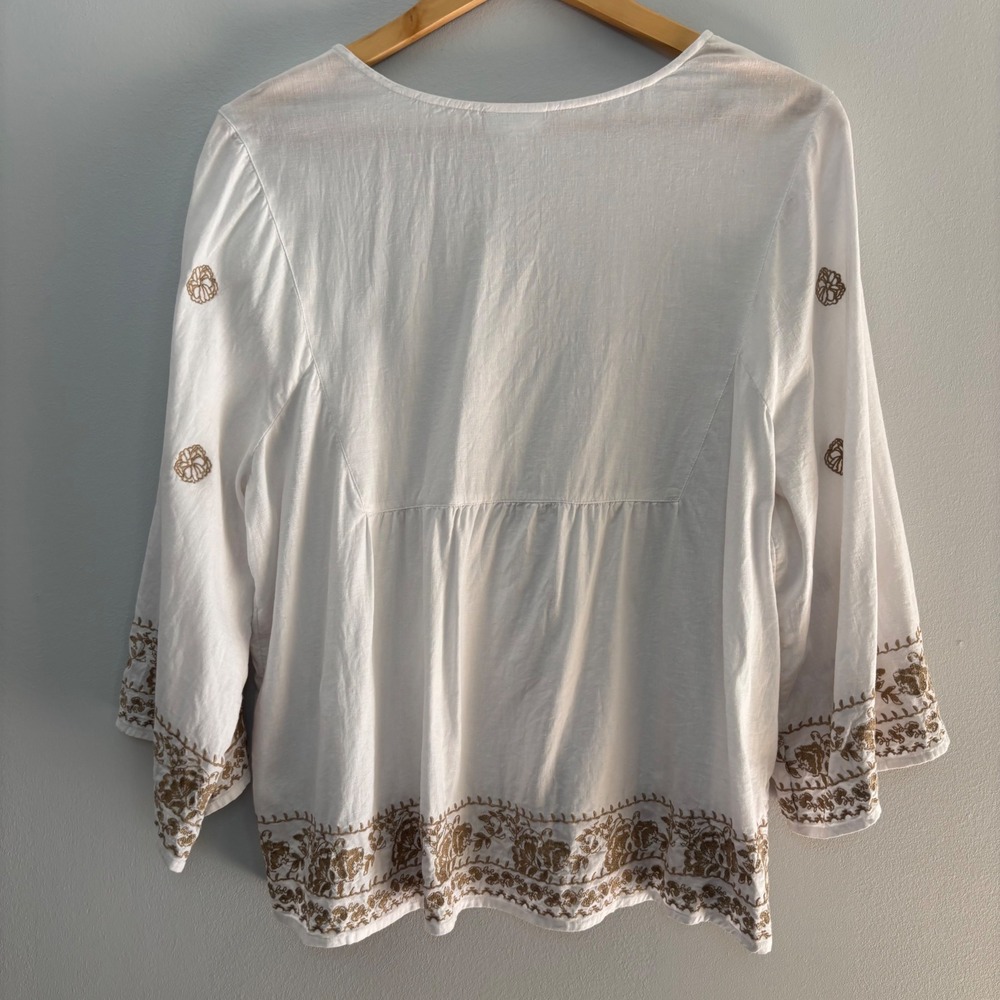 J. Jill Embroidered Tunic Top Women XL P Bell Sleeve Boho Linen Blend Cottage - Picture 4 of 11